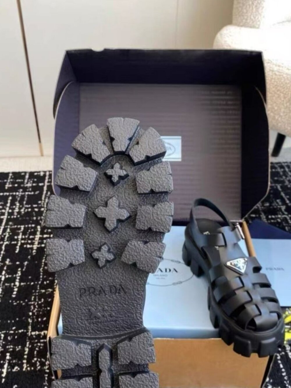 Prada Vintage Black Fisherman Cage Lug Sole Platform Sandals - Picture 9 of 9